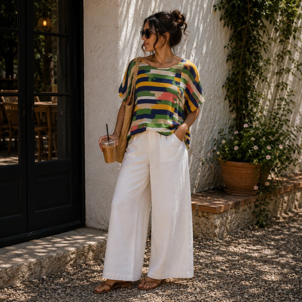 Maeve Anthropologie Abstract Stripe Viscose Short‎ Sleeve Boxy Top Multicolor XS